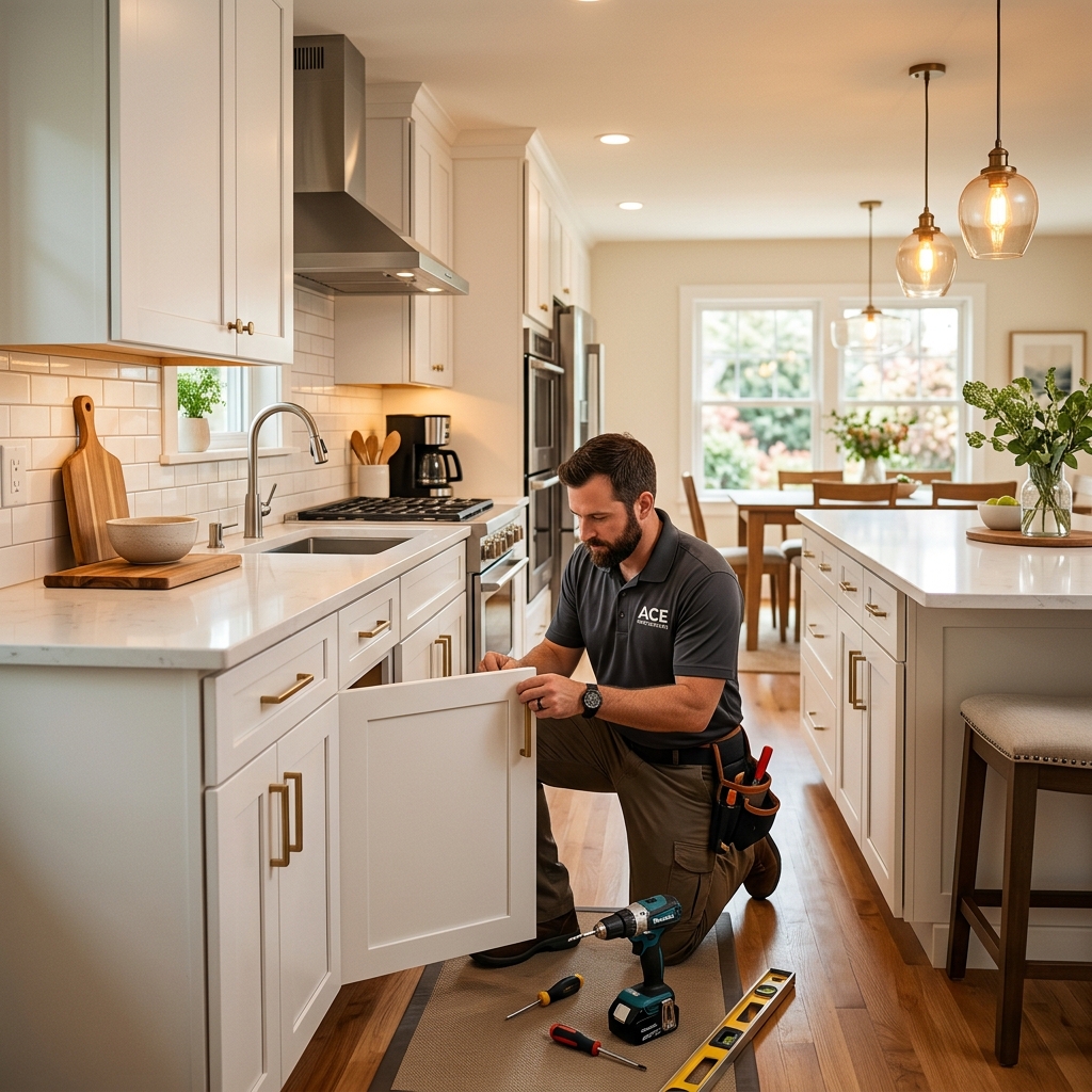 Professional craftsman completing a kitchen remodel